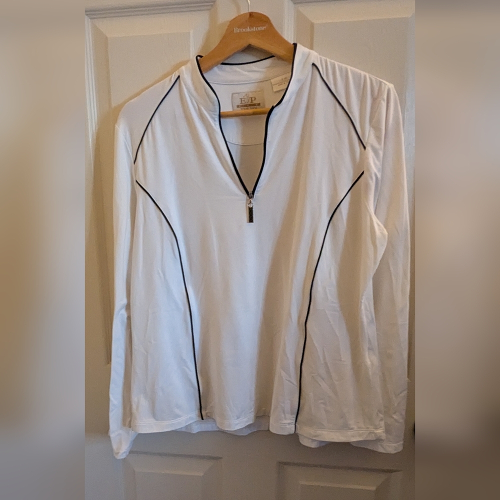 White Long Sleeve Top with Black Trim